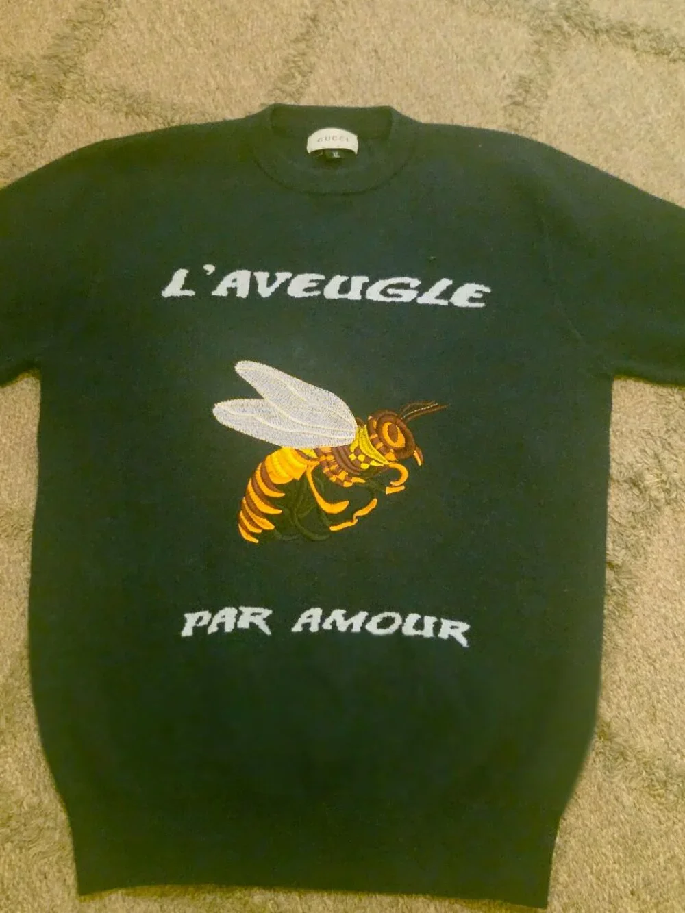 100% Authentic GUCCI  L'aveugle par amour bee wool  sweater  Blue XL